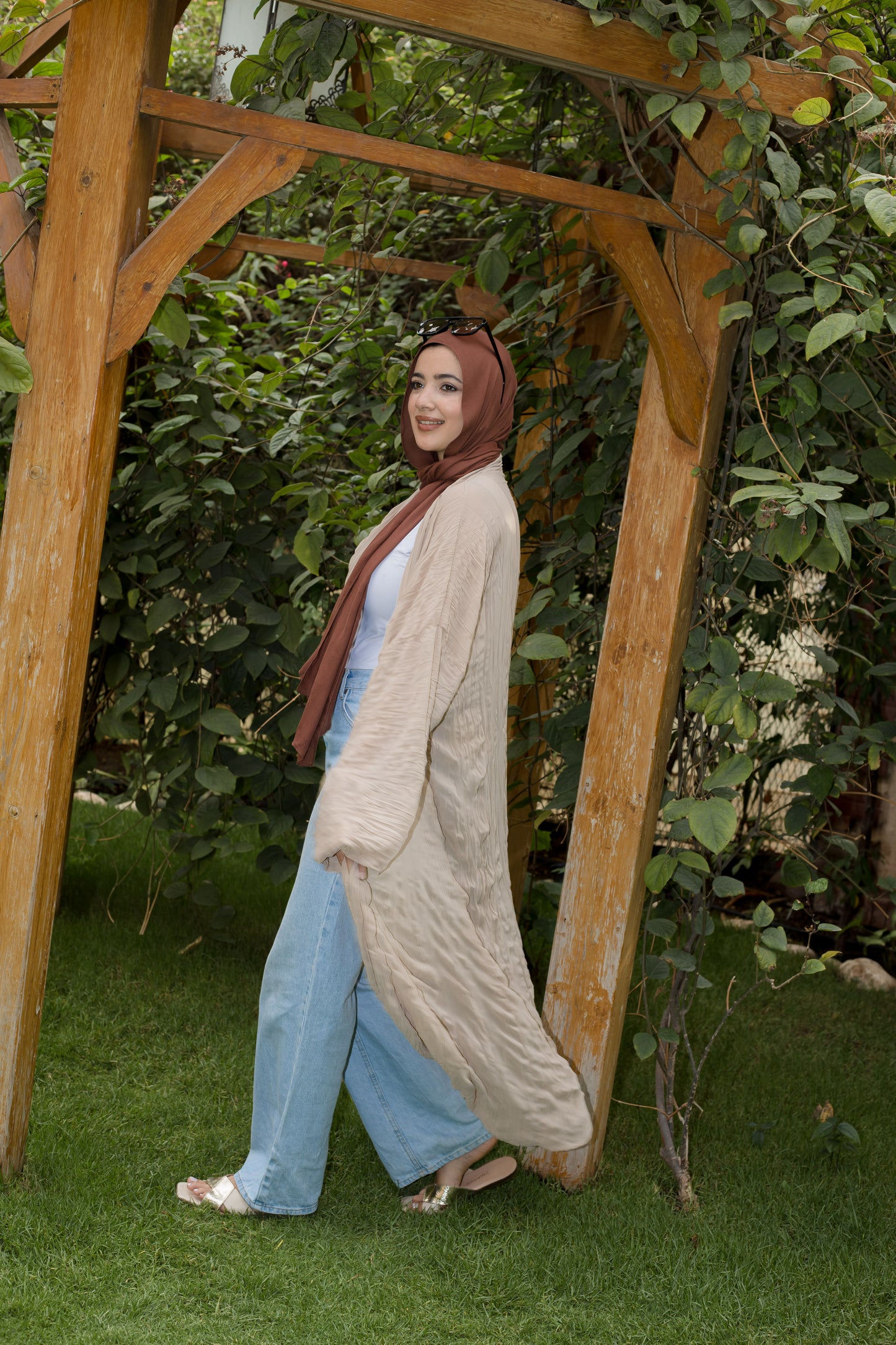 Crushed Chiffon Kimono- Beige