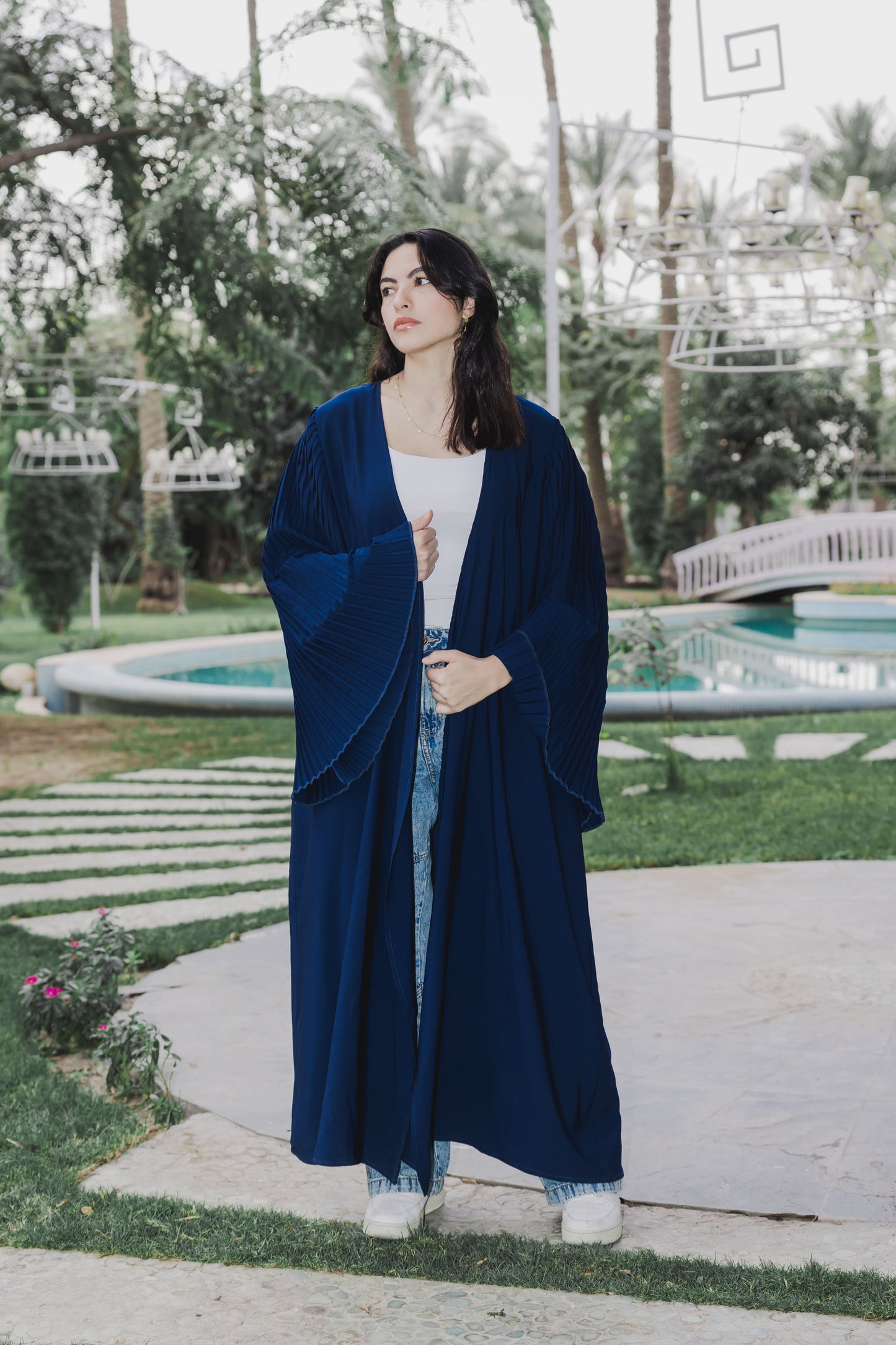 Pleated Kimono- Navy blue