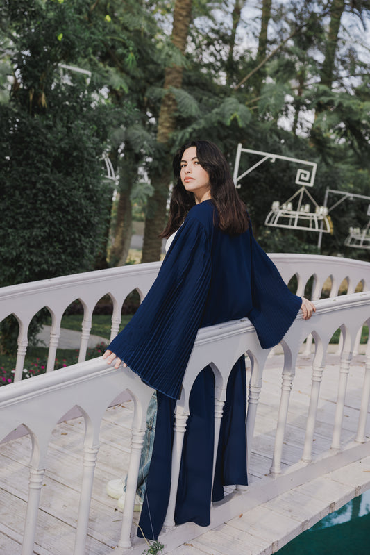 Pleated Kimono- Navy blue